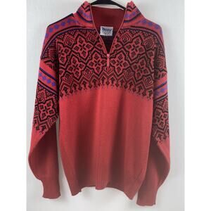 Meister Sweater Mens One Size Fits Most Red Fair Isle Wool Blend Vintage